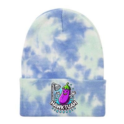 Hawk Tuah Meme Eggplant Joke T Huck Tua Tie Dye 12in Knit Beanie