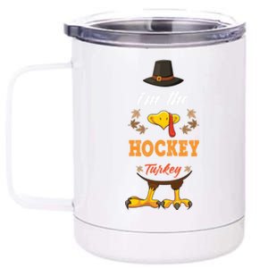 Hockey Turkey Matching Thanksgiving Outfits Couples Pjs Cool Gift 12 oz Stainless Steel Tumbler Cup