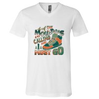 Hiking The Mountains Are Calling I Must Go Gift Hiking Shoes V-Neck T-Shirt