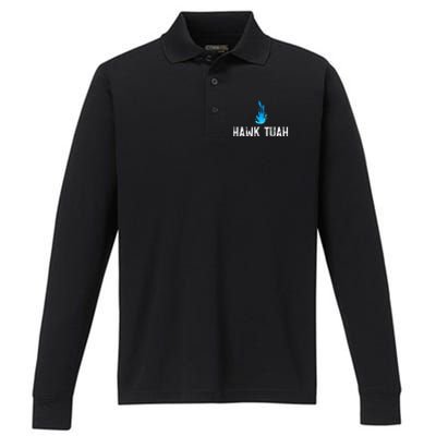 Hawk Tuah Meme Hawk Tuah Viral Saying Hawk Tuah Performance Long Sleeve Polo