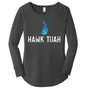 Hawk Tuah Meme Hawk Tuah Viral Saying Hawk Tuah Women's Perfect Tri Tunic Long Sleeve Shirt