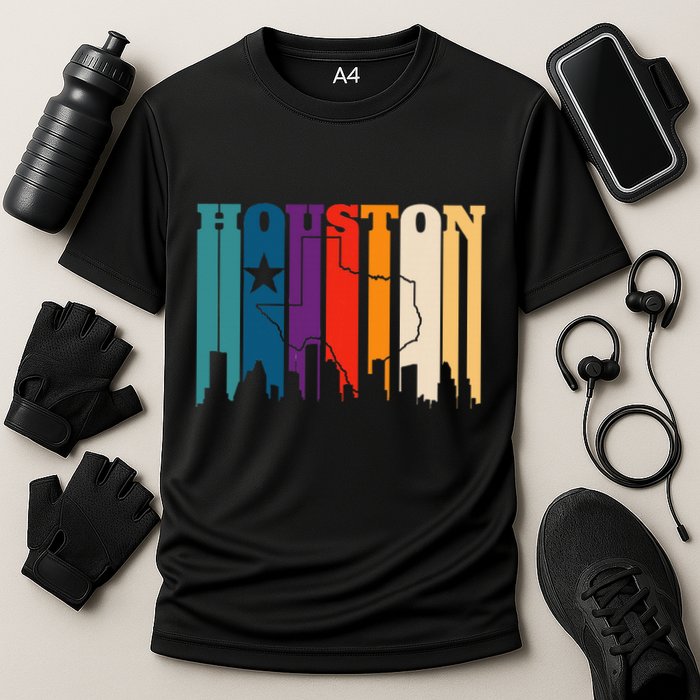 Houston Texas Map Skyline Gift Texas Home State Souvenir Cooling Performance Crew T-Shirt