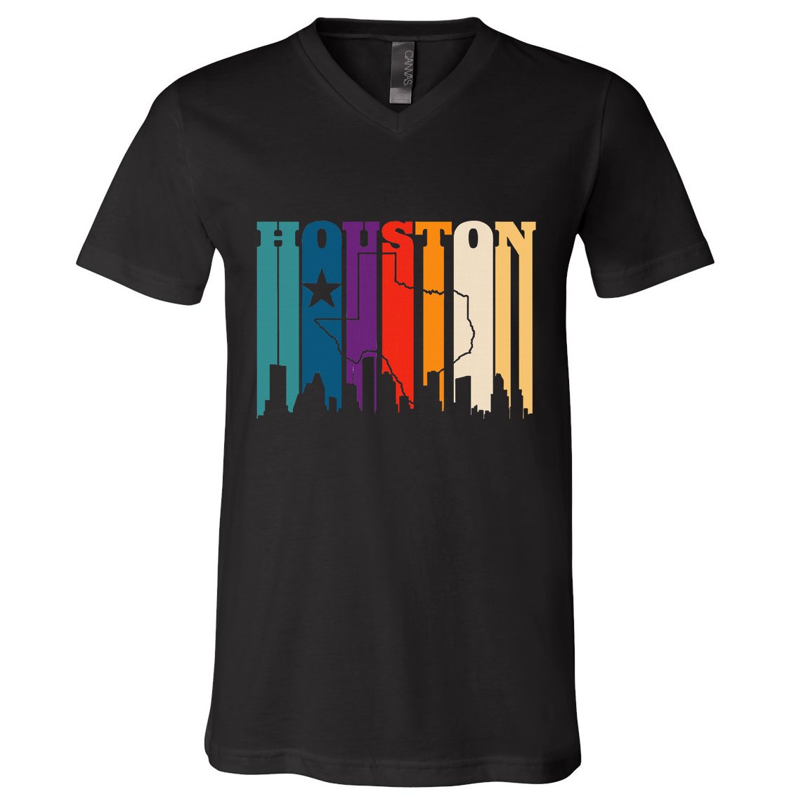 Houston Texas Map Skyline Gift Texas Home State Souvenir V-Neck T-Shirt