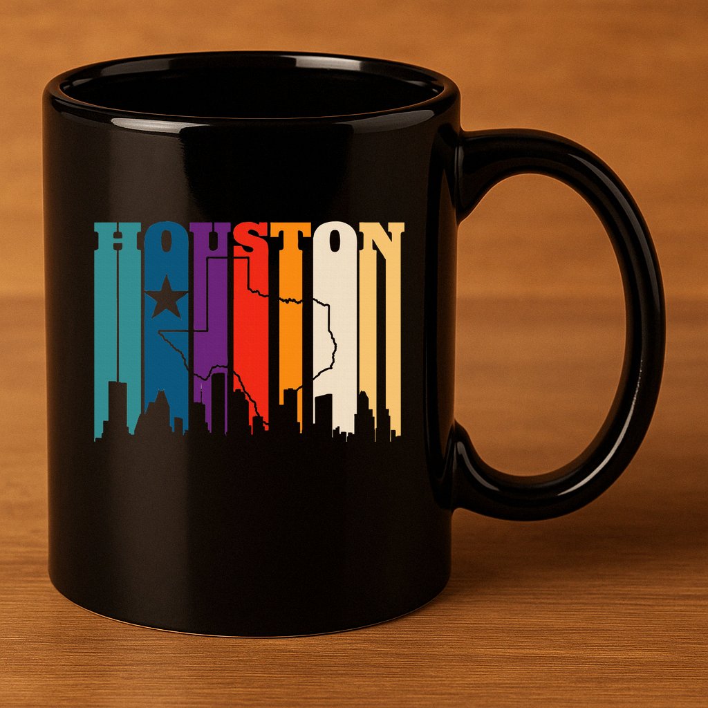Houston Texas Map Skyline Gift Texas Home State Souvenir 11oz C Handle Ceramic Mug