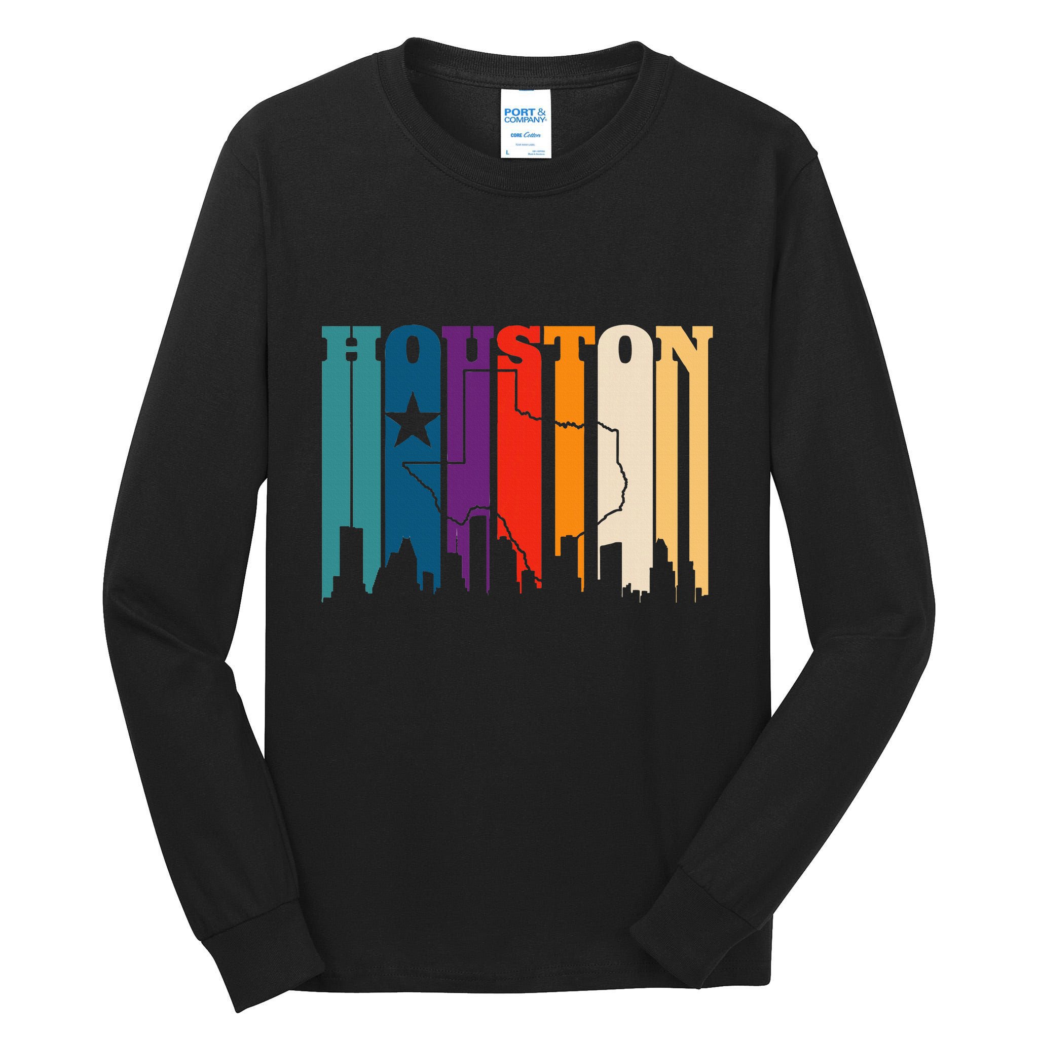 Houston Texas Map Skyline Gift Texas Home State Souvenir Tall Long Sleeve T-Shirt