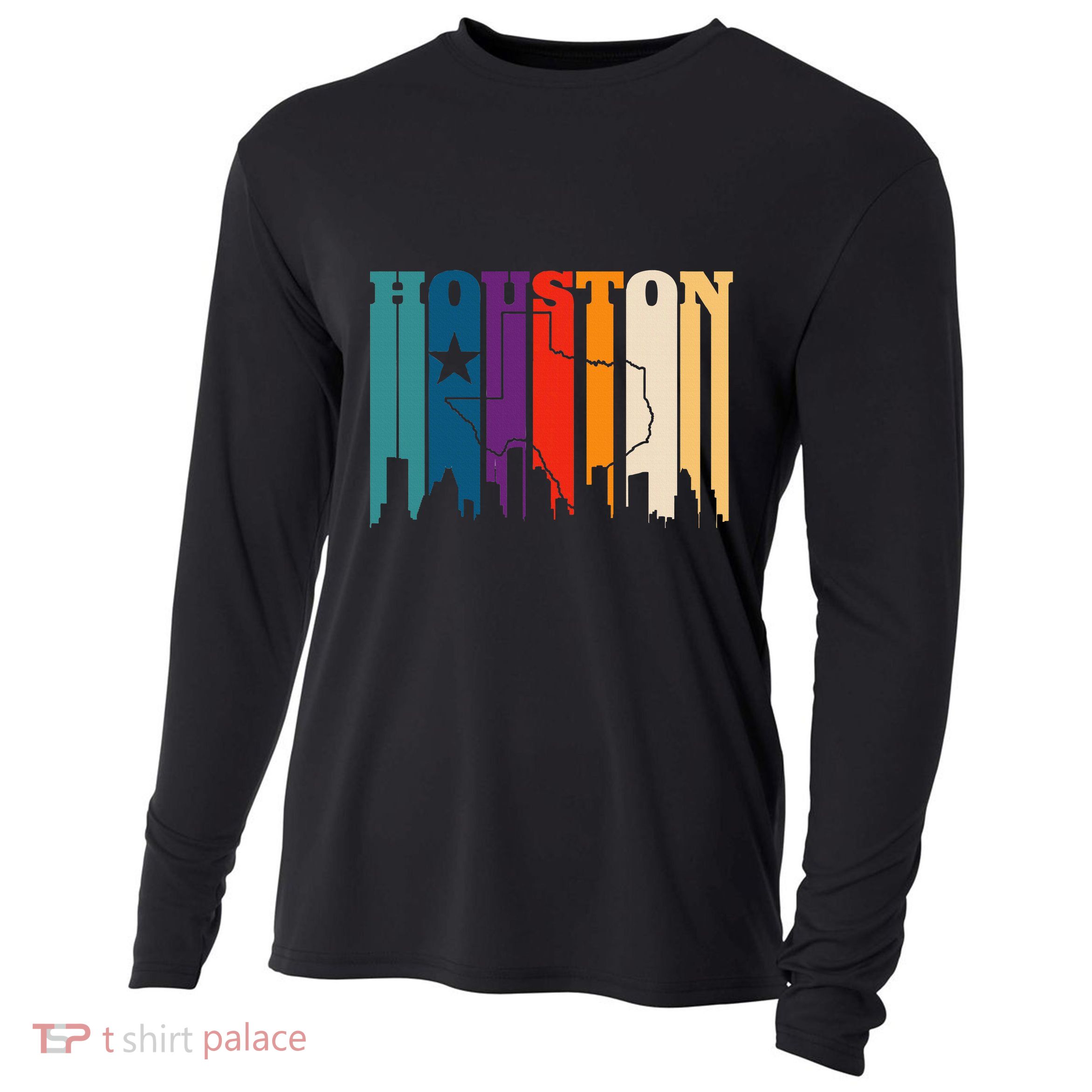 Houston Texas Map Skyline Gift Texas Home State Souvenir Cooling Performance Long Sleeve Crew