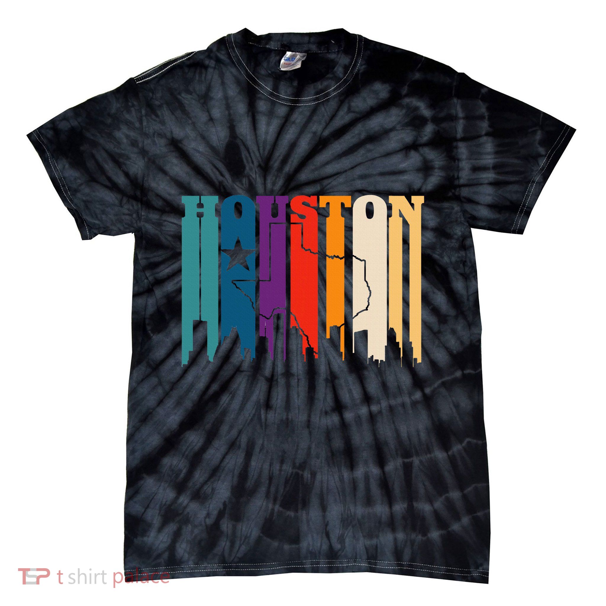Houston Texas Map Skyline Gift Texas Home State Souvenir Tie-Dye T-Shirt