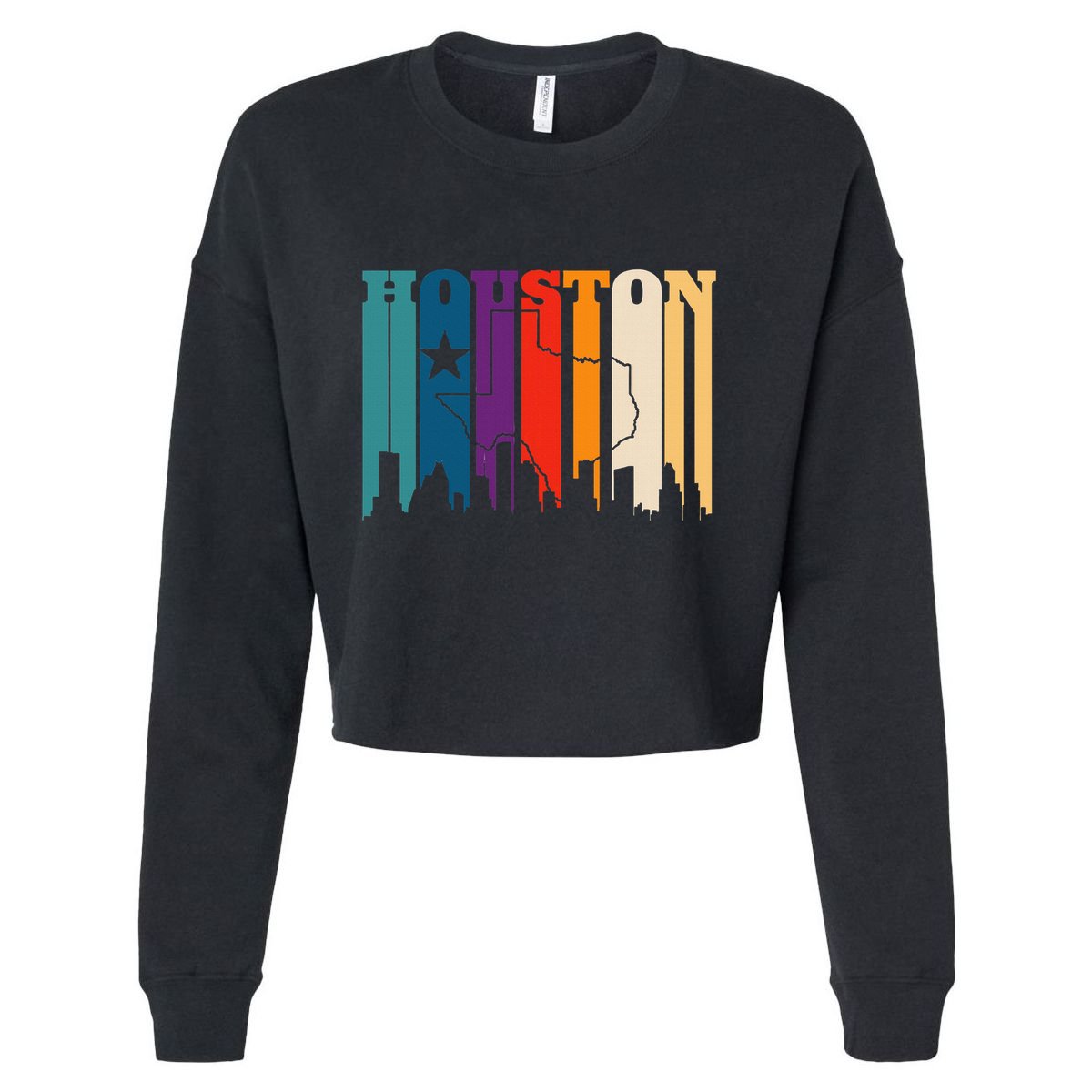 Houston Texas Map Skyline Gift Texas Home State Souvenir Cropped Pullover Crew