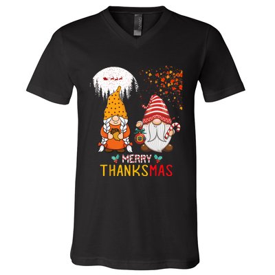 Happy Thanksgiving Merry Christmas Happy Thanksmas Gnome V-Neck T-Shirt