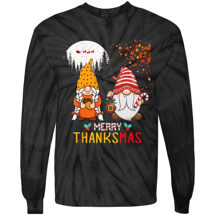 Happy Thanksgiving Merry Christmas Happy Thanksmas Gnome Tie-Dye Long Sleeve Shirt