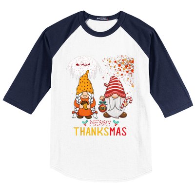 Happy Thanksgiving Merry Christmas Happy Thanksmas Gnome Baseball Sleeve Shirt