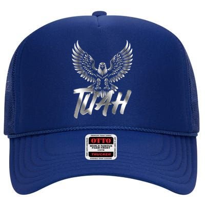 Hawk Tuah Metal Hawk Eagle High Crown Mesh Back Trucker Hat