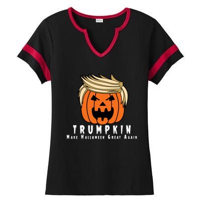 Halloween Trumpkin Make Halloween Great Again Cute Gift Ladies Halftime Notch Neck Tee