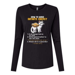 How To Make Infinite Energy Cat Humor Minimalist Womens Cotton Relaxed Long Sleeve T-Shirt