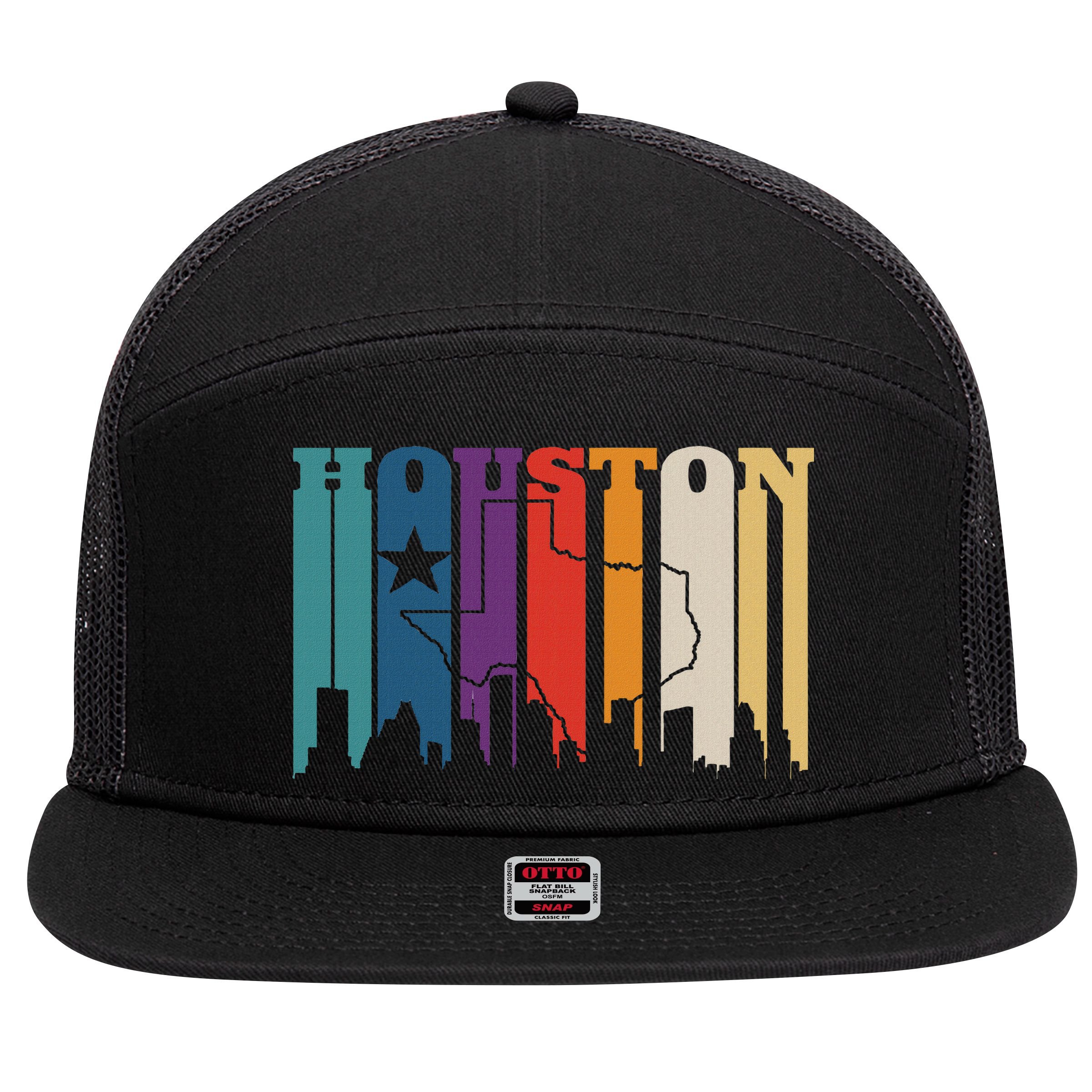 Houston Texas Map Skyline Gift Texas Home State Souvenir 7 Panel Mesh Trucker Snapback Hat