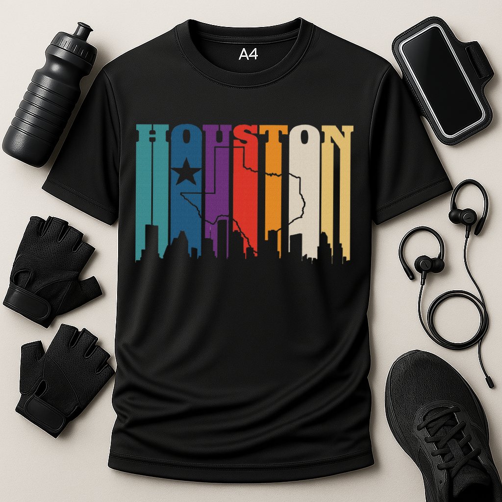 Houston Texas Map Skyline Gift Texas Home State Souvenir Cooling Performance Crew T-Shirt