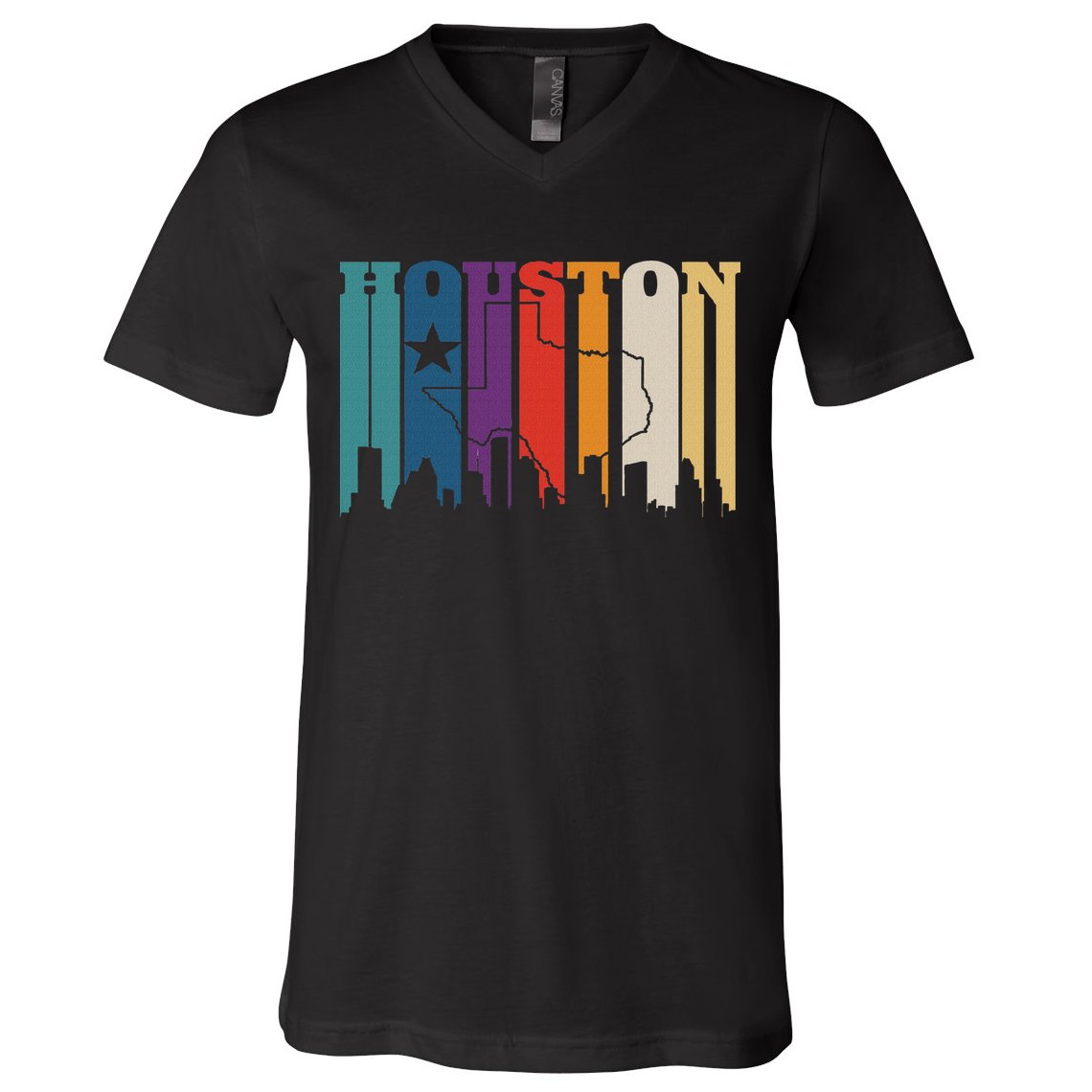 Houston Texas Map Skyline Gift Texas Home State Souvenir V-Neck T-Shirt