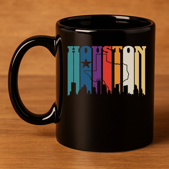 Houston Texas Map Skyline Gift Texas Home State Souvenir 11oz C Handle Ceramic Mug
