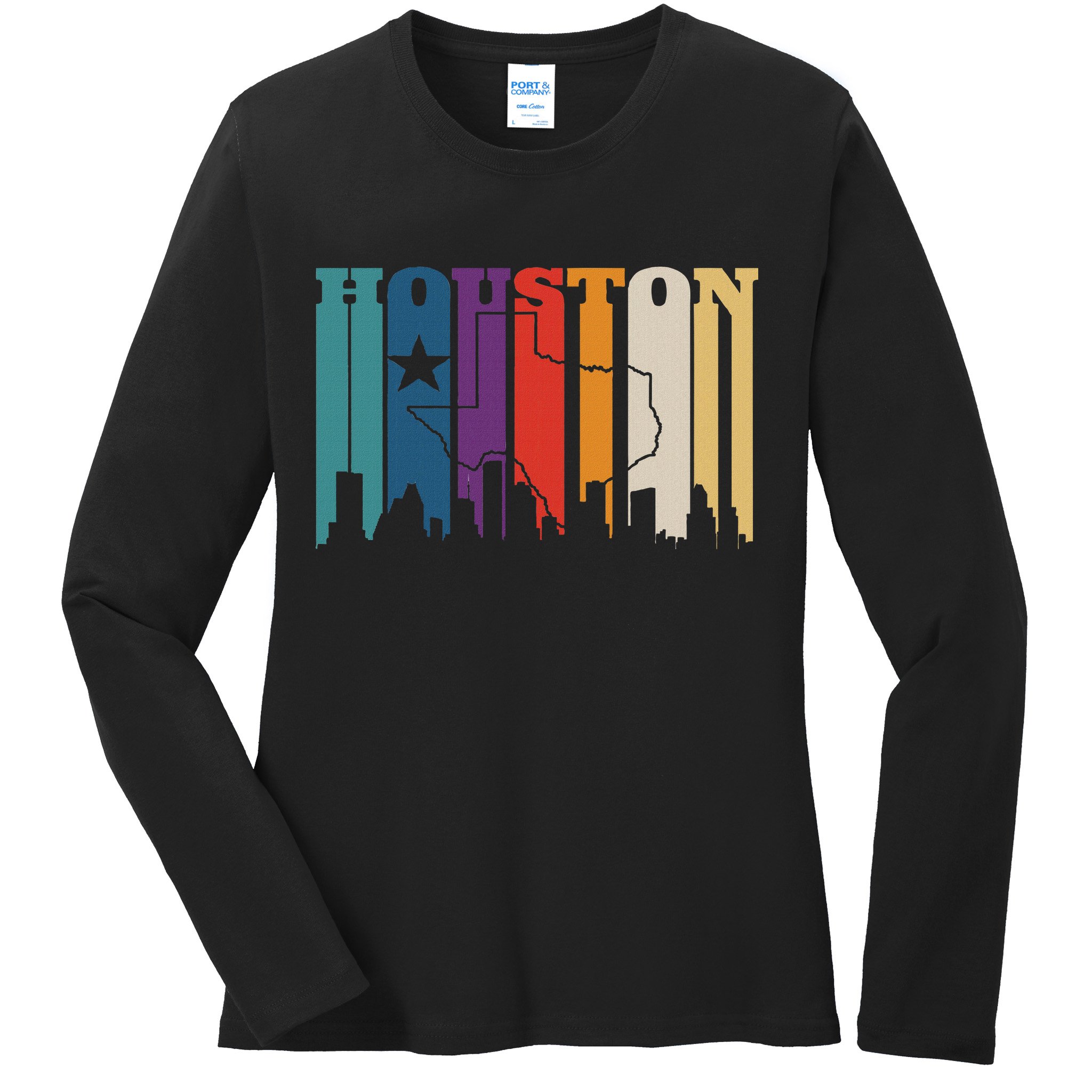 Houston Texas Map Skyline Gift Texas Home State Souvenir Ladies Long Sleeve Shirt