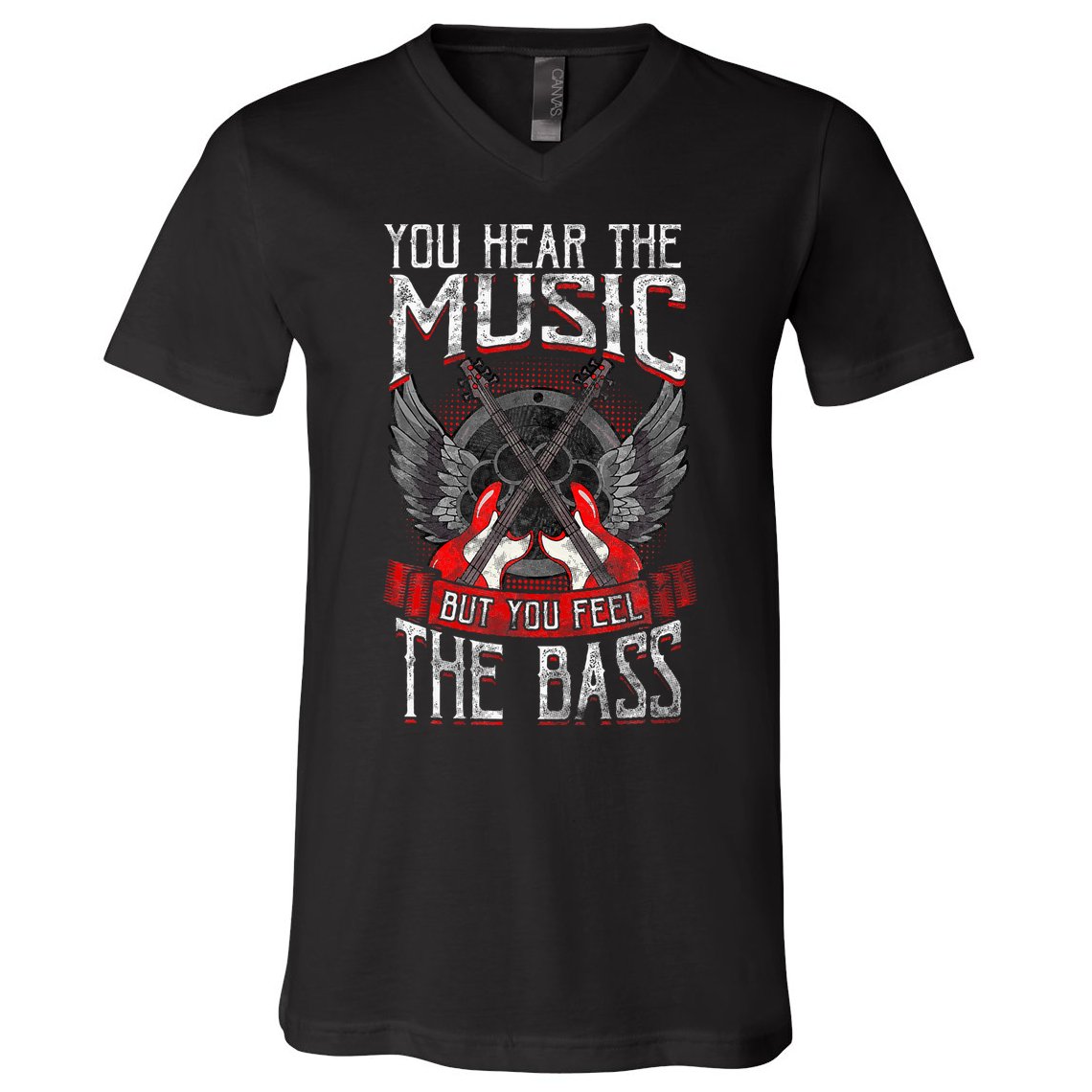 Hear The Music Feel The Bass Player Bassist Guitarist Gift V-Neck T-Shirt