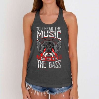 Hear The Music Feel The Bass Player Bassist Guitarist Gift Women's Knotted Racerback Tank