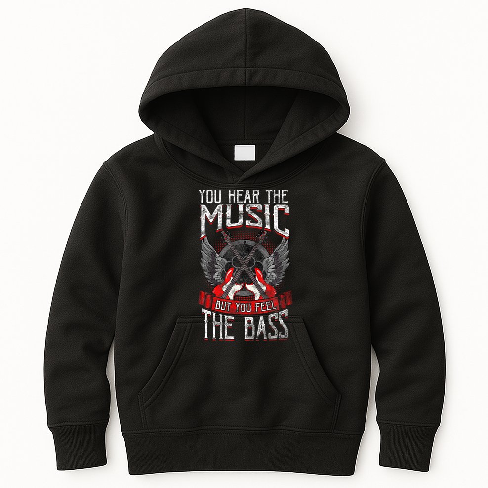 Hear The Music Feel The Bass Player Bassist Guitarist Gift Kids Hoodie