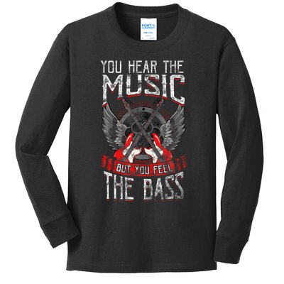 Hear The Music Feel The Bass Player Bassist Guitarist Gift Kids Long Sleeve Shirt