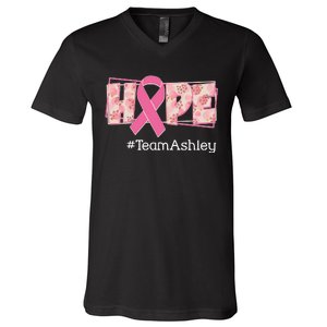 Hope Team Name Custom Breast Cancer Awareness V-Neck T-Shirt