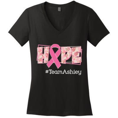 Hope Team Name Custom Breast Cancer Awareness Women's V-Neck T-Shirt