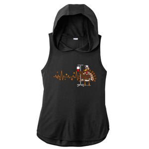 Heartbeat Turkey Nurse Thanksgiving Scrub Ladies PosiCharge Tri-Blend Wicking Draft Hoodie Tank