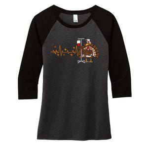 Heartbeat Turkey Nurse Thanksgiving Scrub Women's Tri-Blend 3/4-Sleeve Raglan Shirt