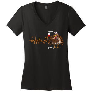 Heartbeat Turkey Nurse Thanksgiving Scrub Women's V-Neck T-Shirt