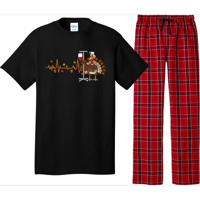 Heartbeat Turkey Nurse Thanksgiving Scrub Top With Graphic Design Great Gift Pajama Set