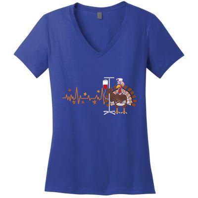 Heartbeat Turkey Nurse Thanksgiving Scrub Top With Graphic Design Great Gift Women's V-Neck T-Shirt