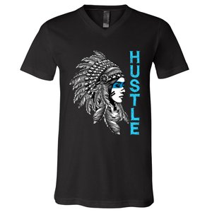 Hustle Tee Native American Indian Girl Rap Lover Christmas V-Neck T-Shirt