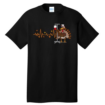 Heartbeat Turkey Nurse Thanksgiving Scrub Top Fall Rn Icu Er Tall T-Shirt