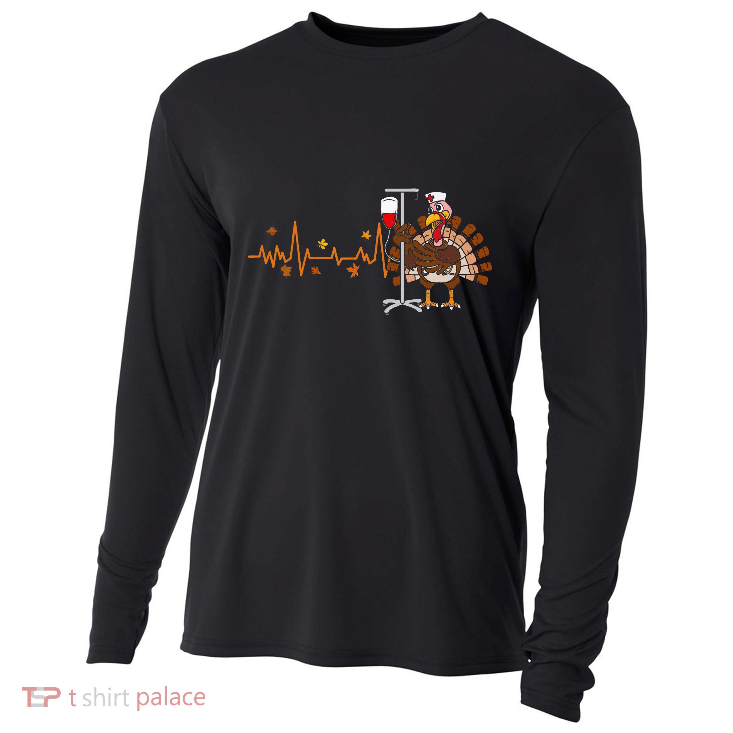 Heartbeat Turkey Nurse Thanksgiving Scrub Top Fall Rn Icu Er Cooling Performance Long Sleeve Crew