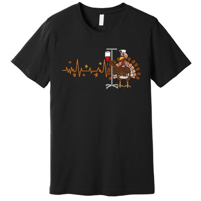 Heartbeat Turkey Nurse Thanksgiving Scrub Top Fall Rn Icu Er Premium T-Shirt