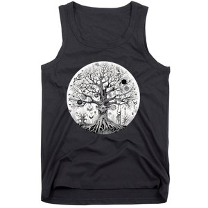 Haunted Tree of Life Spooky Graphic Art Skulls Gothic Tree Tank Top