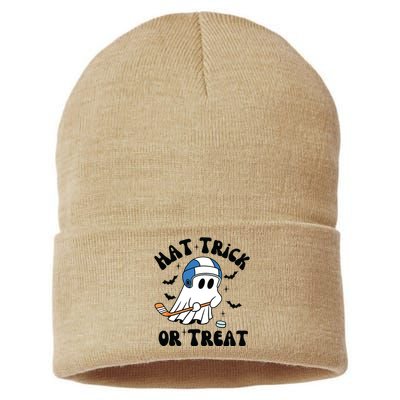 Hat Trick Or Treat Hilarious Hockey Halloween Family Sustainable Knit Beanie