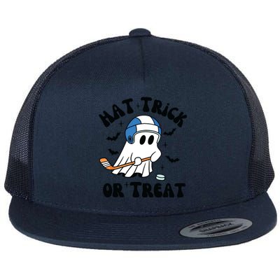 Hat Trick Or Treat Hilarious Hockey Halloween Family Flat Bill Trucker Hat