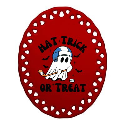 Hat Trick Or Treat Hilarious Hockey Halloween Family Ceramic Oval Ornament