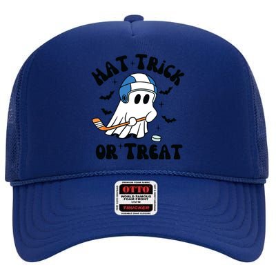 Hat Trick Or Treat Hilarious Hockey Halloween Family High Crown Mesh Back Trucker Hat