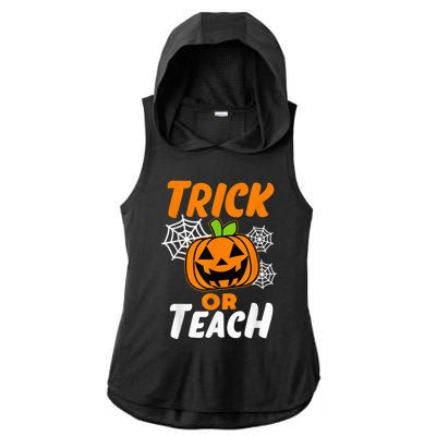 Halloween Trick or Teach Pumpkin Teacher Ladies PosiCharge Tri-Blend Wicking Draft Hoodie Tank