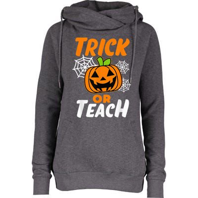 Halloween Trick or Teach Pumpkin Teacher Womens Funnel Neck Pullover Hood