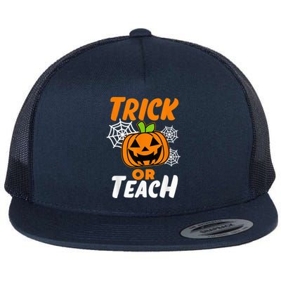 Halloween Trick or Teach Pumpkin Teacher Flat Bill Trucker Hat