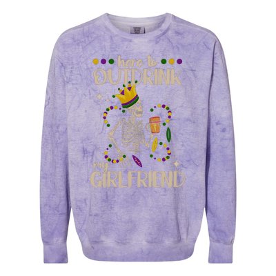 Here To Outdrink My Boyfriend Mardi Gras Party Colorblast Crewneck Sweatshirt