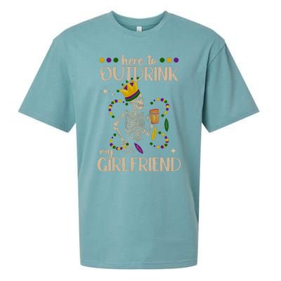 Here To Outdrink My Boyfriend Mardi Gras Party Sueded Cloud Jersey T-Shirt