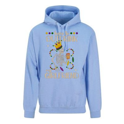 Here To Outdrink My Boyfriend Mardi Gras Party Unisex Surf Hoodie