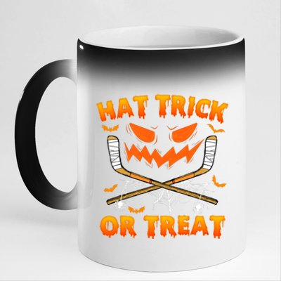 Hat Trick Or Treat Funny Ice Hockey Halloween Costume Player 11oz Black Color Changing Mug